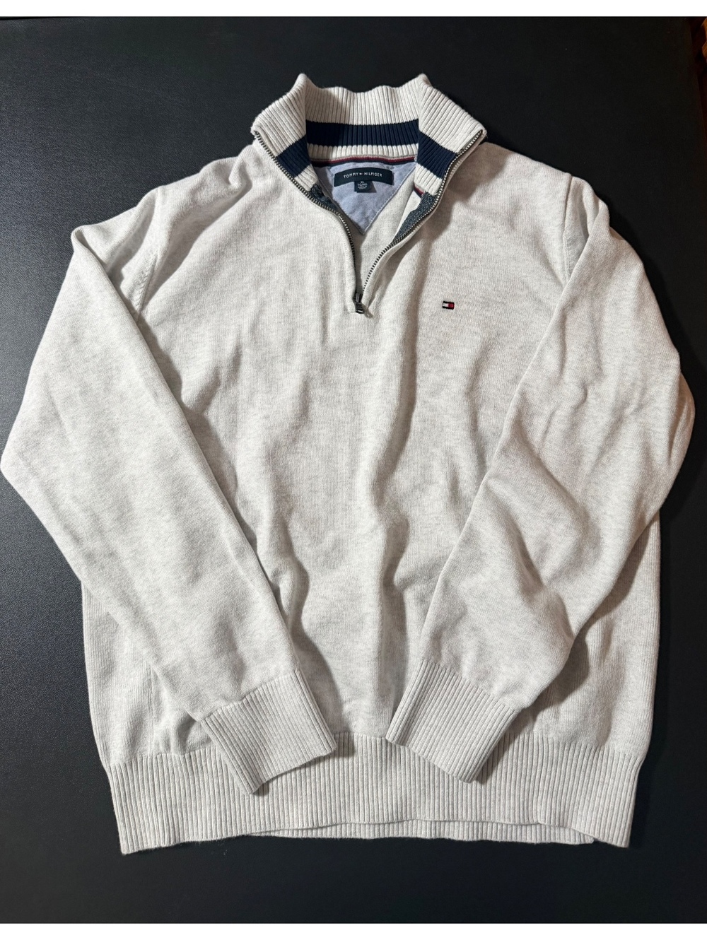 Tommy Hilfiger Men's XL Quarter-Zip Cotton Knit‎ Sweater Cream